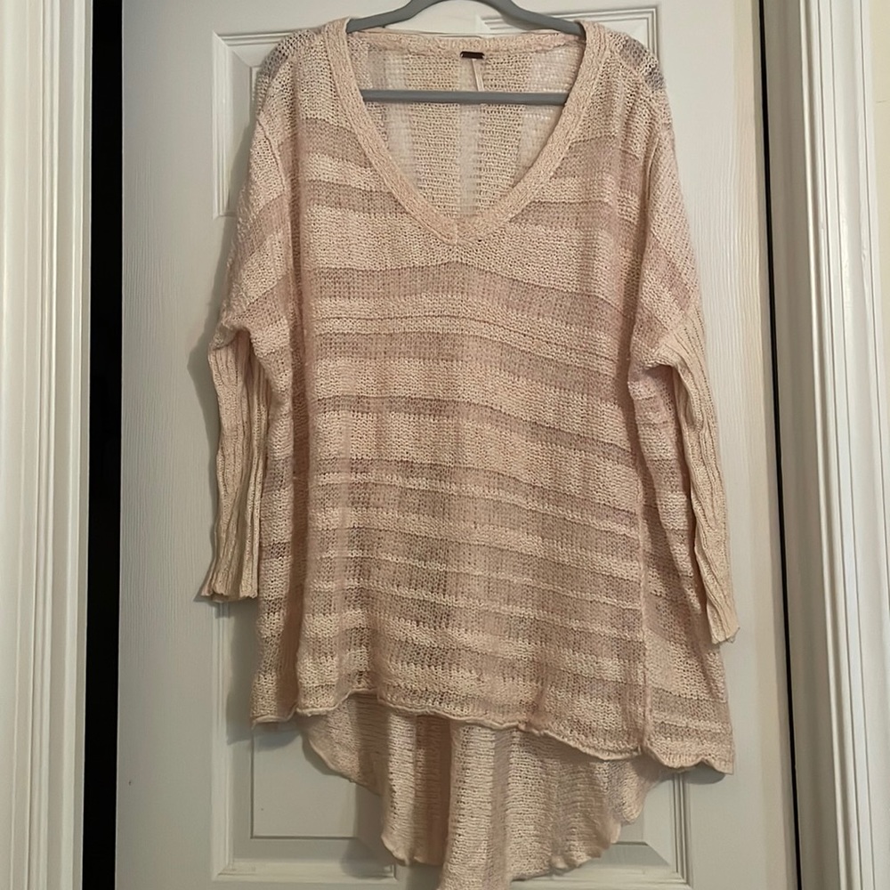 Free People Light Pink Oversized Striped Sweater